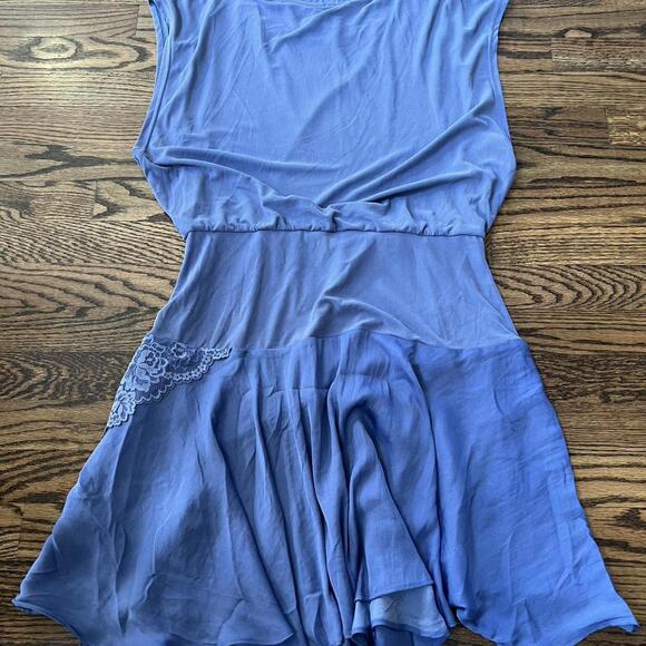 Blue lace flowy satin Free People dress elastic waist sleeveless design new - Picture 7 of 8